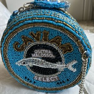 RARE VIRAL Hand Beaded Blue Caviar Crossbody Bag